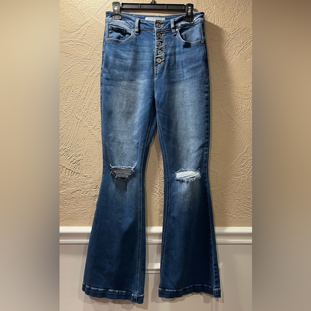 Kancan | Petite Peyton High Rise Button Fly Trouser Flare Jeans 7 27 Petite